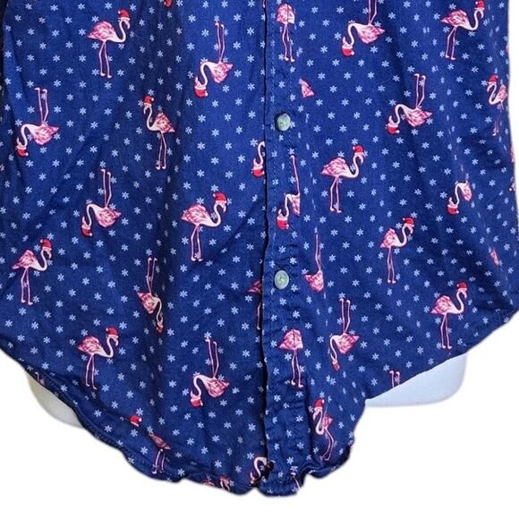 Drill Clothing Co Mens Flamingo Holiday Shirt M Snowflakes Blue Stretch‎ Santa - Picture 5 of 8